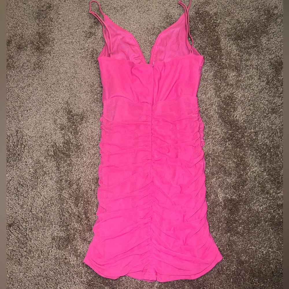 Lucy in the Sky Pink Deep V Mini Dress - Picture 3 of 4